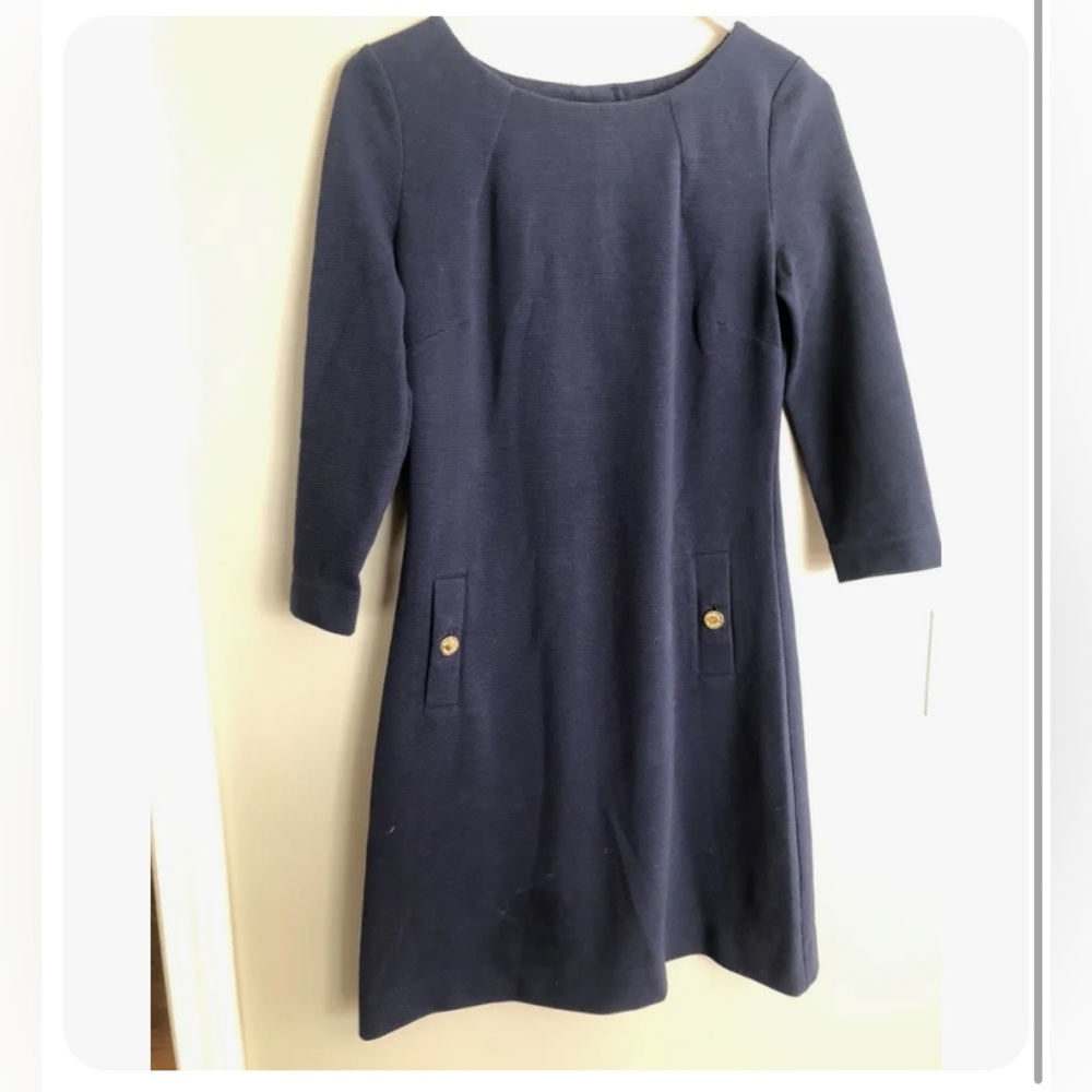 NWOT LILLY PULITZER Navy  Dress Gold Buttons  3/4 Slv Business Classic XS